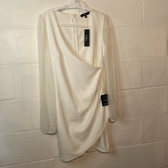 💜Love That Lasts Forever Ivory Balloon Sleeve Bodycon Mini Dress size M - Picture 2 of 10